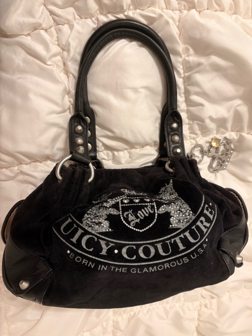 Juicy Couture Black Logo Rhinestone Shoulder Bag